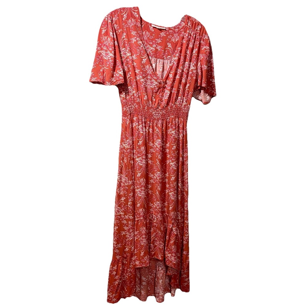 Anthropologie Able the Label Maxi Dress Floral Cinched Hi-Low Sz S Boho Milkmaid